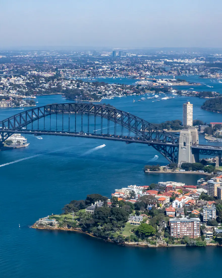 Aerial view of Sydney Harbour and the Harbour Bridge