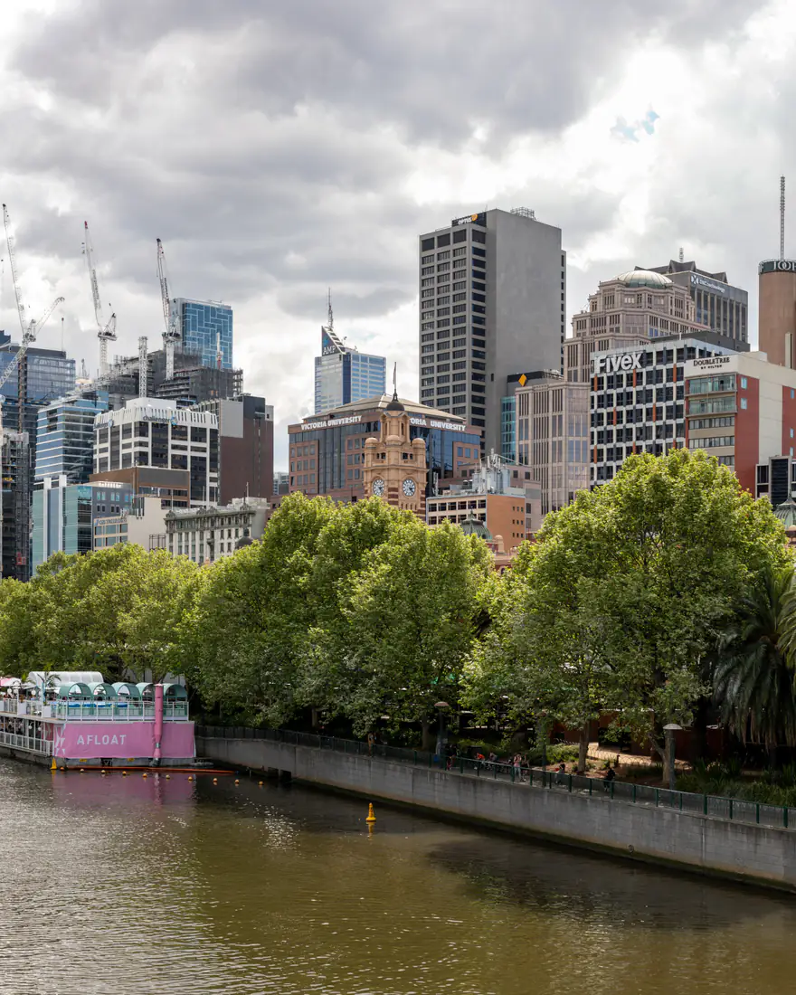 Melbourne's Northbank skyline along the Yarra River