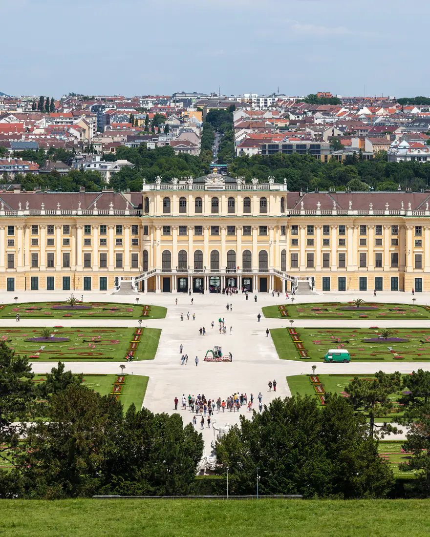 Schönbrunn Palace and its gardens with Vienna beyond