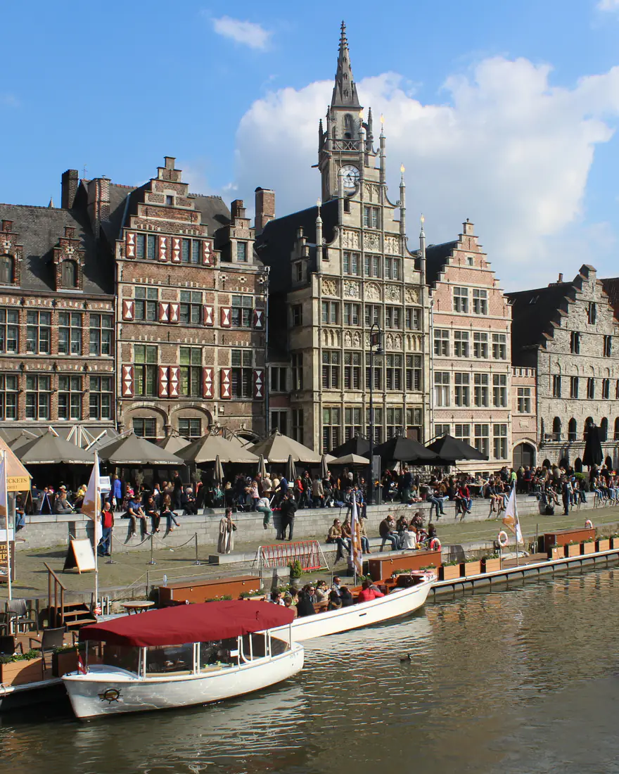 Medieval guildhalls along the Graslei quay in Ghent