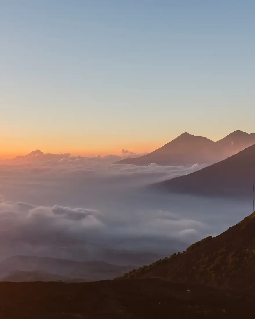 Guatemala's volcanoes at sunrise, seen from Pacaya