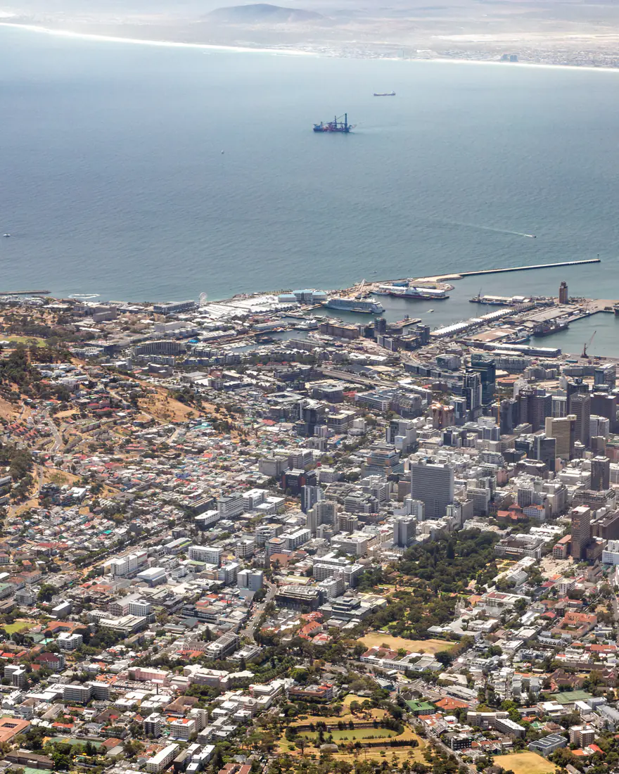 Cape Town's City Bowl and harbour seen from Table Mountain