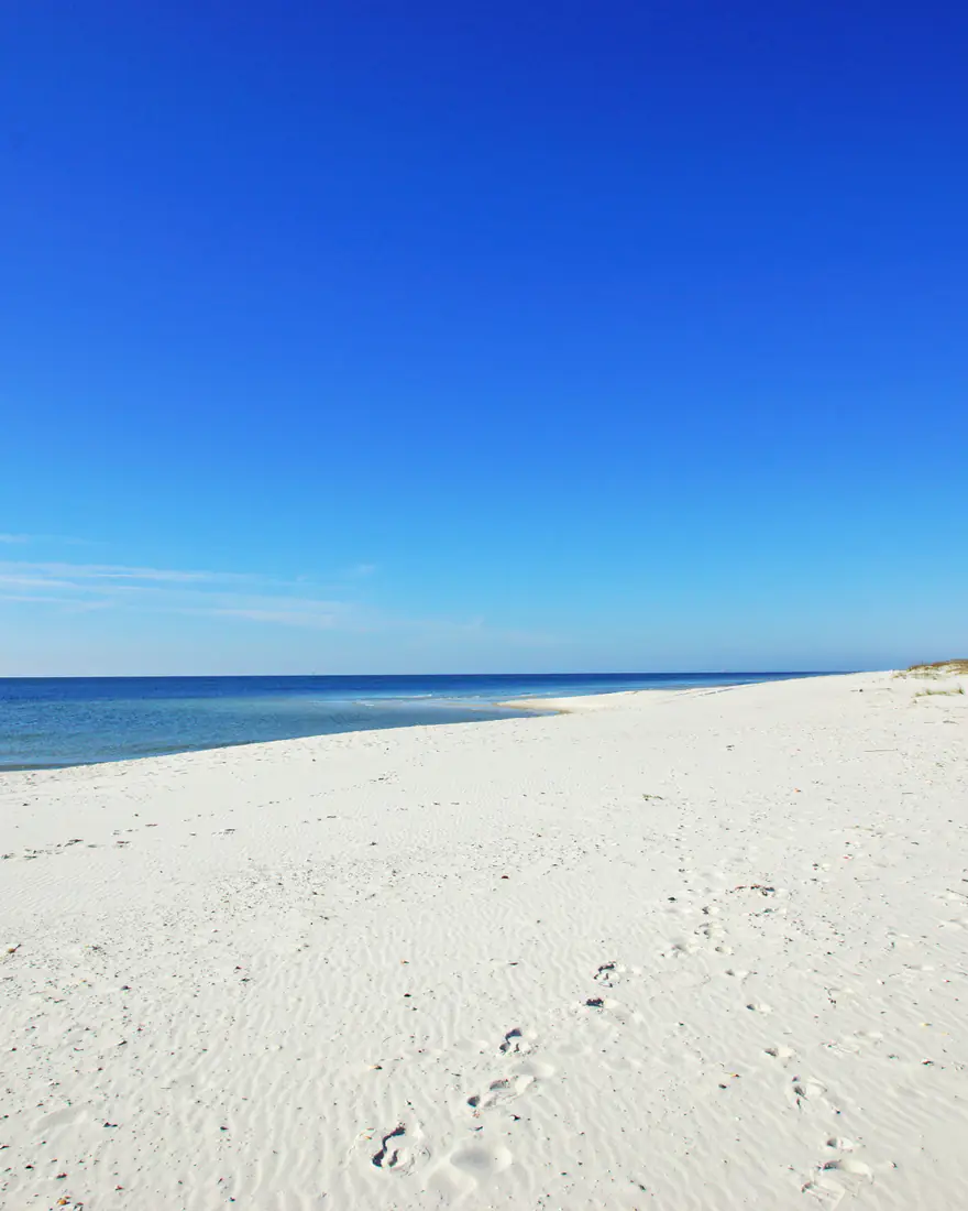 White sand and Gulf waters at Gulf Shores, Alabama