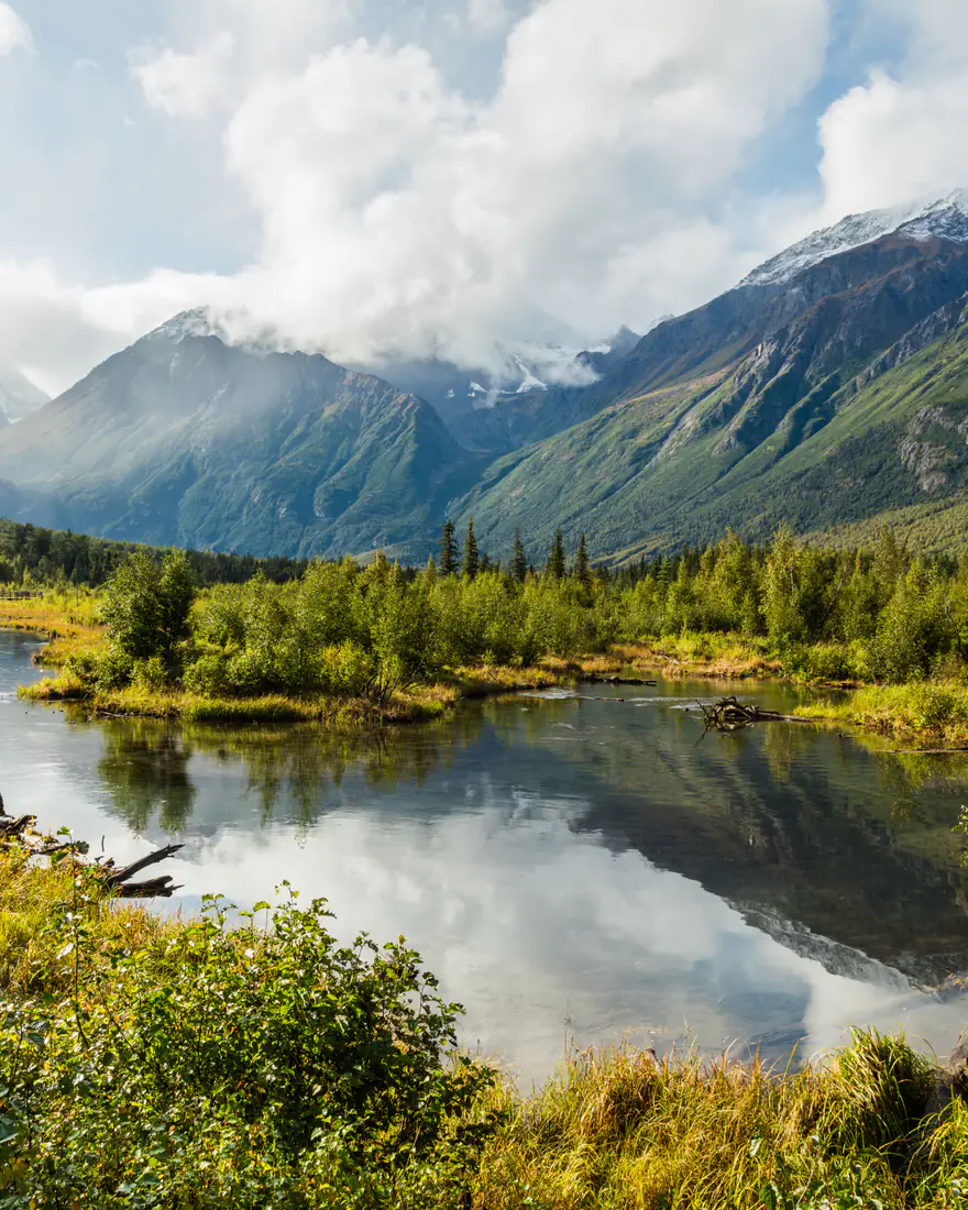 Mountains above a quiet pond near Eagle River, Alaska