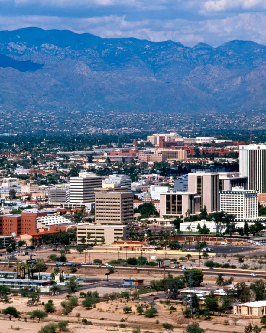 Downtown Tucson with the Santa Catalina Mountains behind