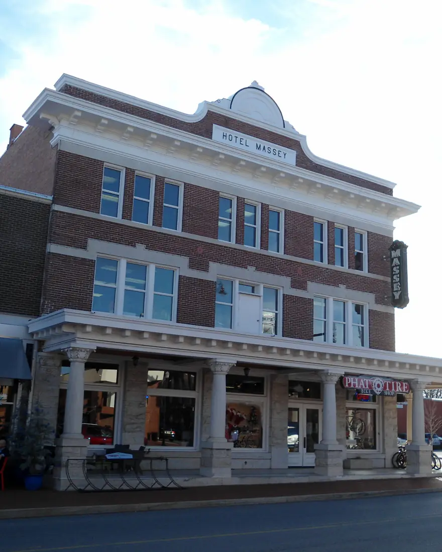 The historic Hotel Massey on the downtown square in Bentonville, Arkansas