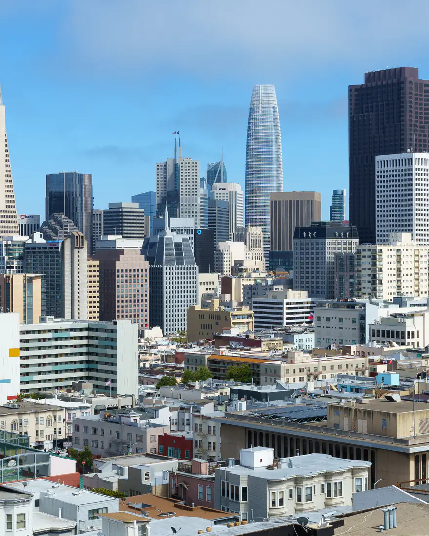 San Francisco's downtown skyline and the Transamerica Pyramid from Russian Hill