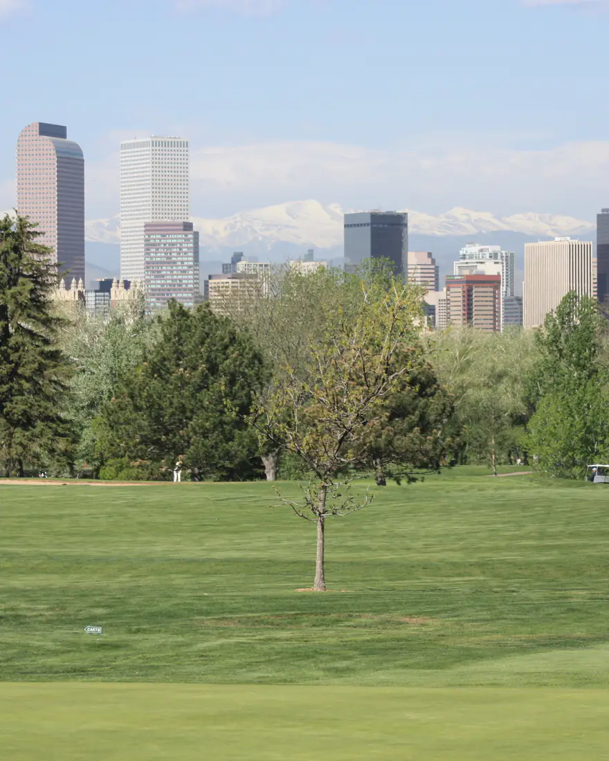 Denver's skyline and the Front Range from City Park