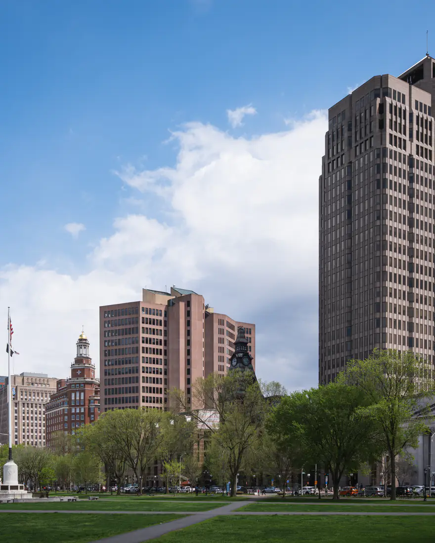 New Haven's skyline from the New Haven Green