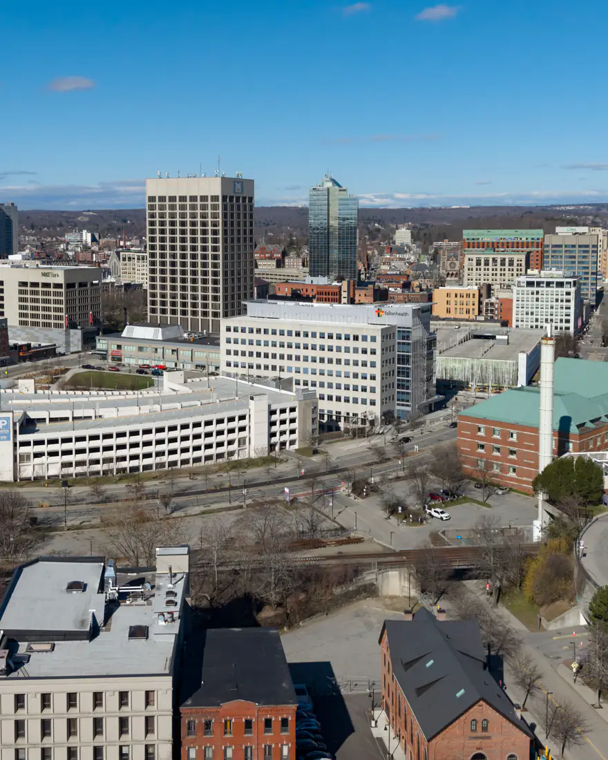 Aerial view of downtown Worcester