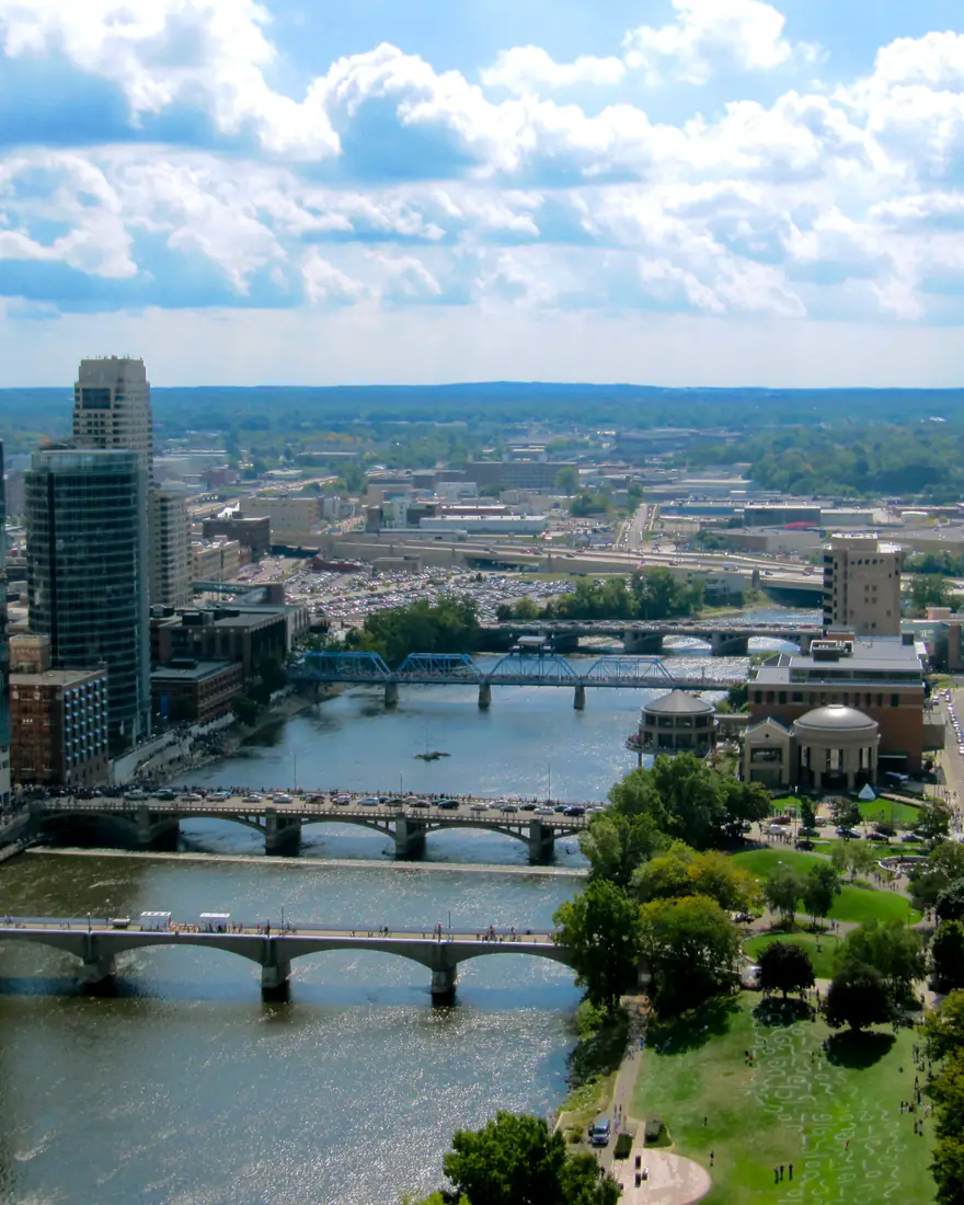 Downtown Grand Rapids and the bridges over the Grand River