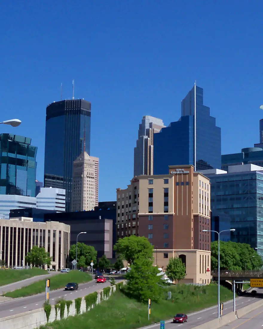 The Minneapolis skyline on a clear summer day
