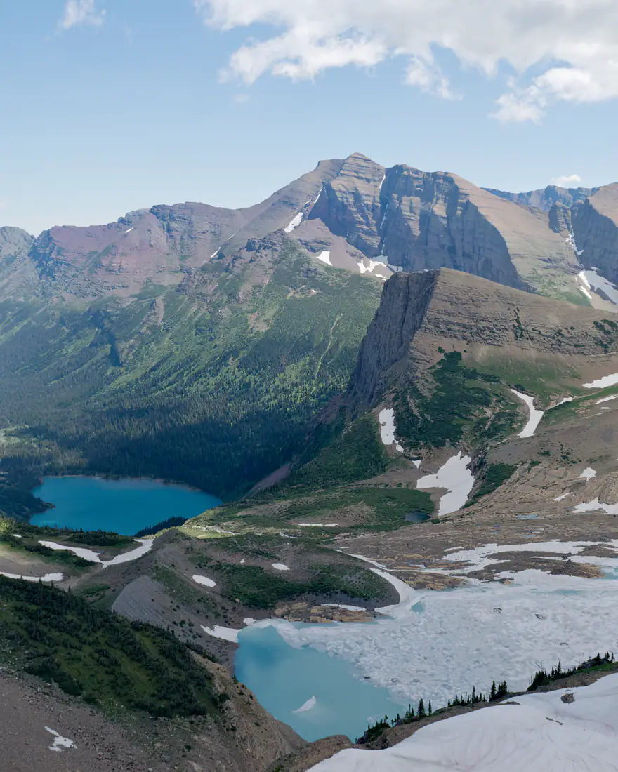 Glacial lakes from the Grinnell Glacier Overlook in Glacier National Park