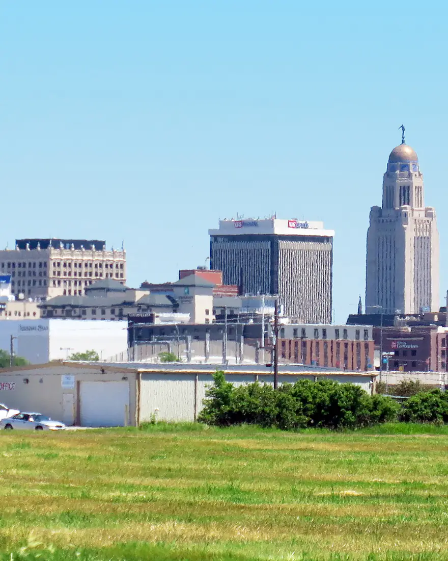 Lincoln's skyline and the Nebraska State Capitol tower