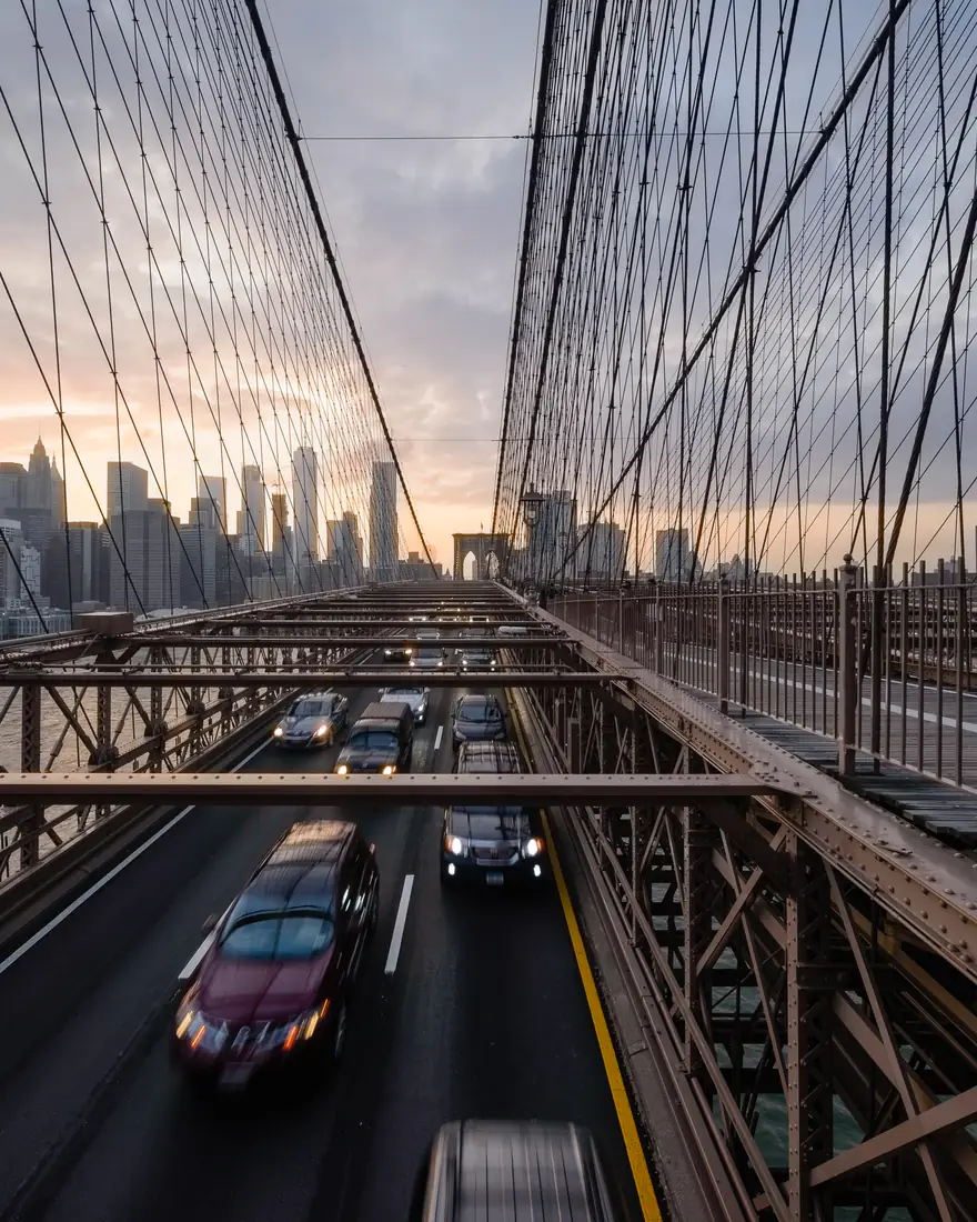 The Brooklyn Bridge with the Manhattan skyline beyond