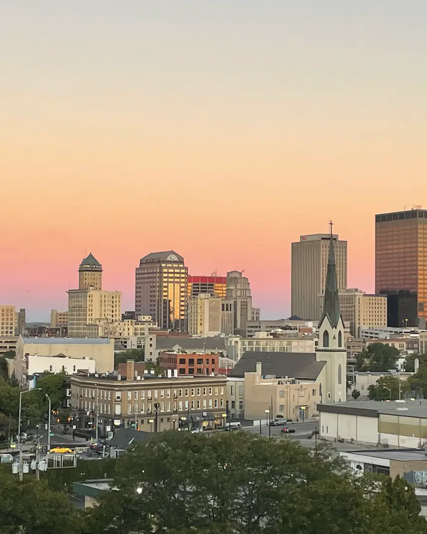 Dayton's skyline at sunset