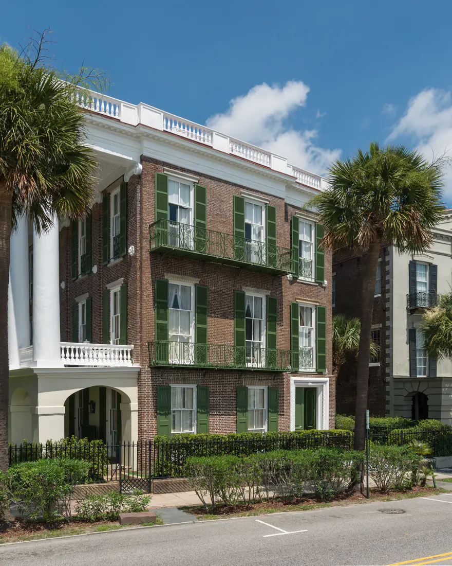 Historic homes with palmettos on East Battery, Charleston