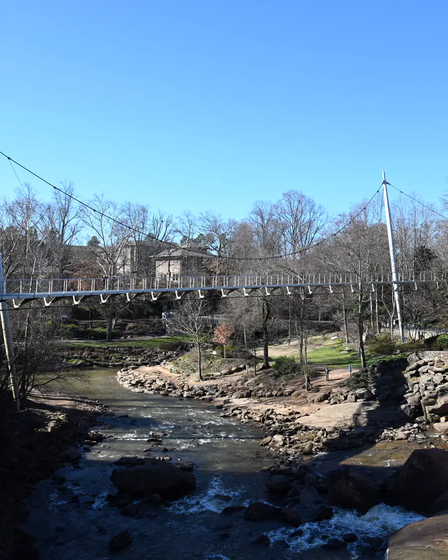The Liberty Bridge over the Reedy River falls in Greenville
