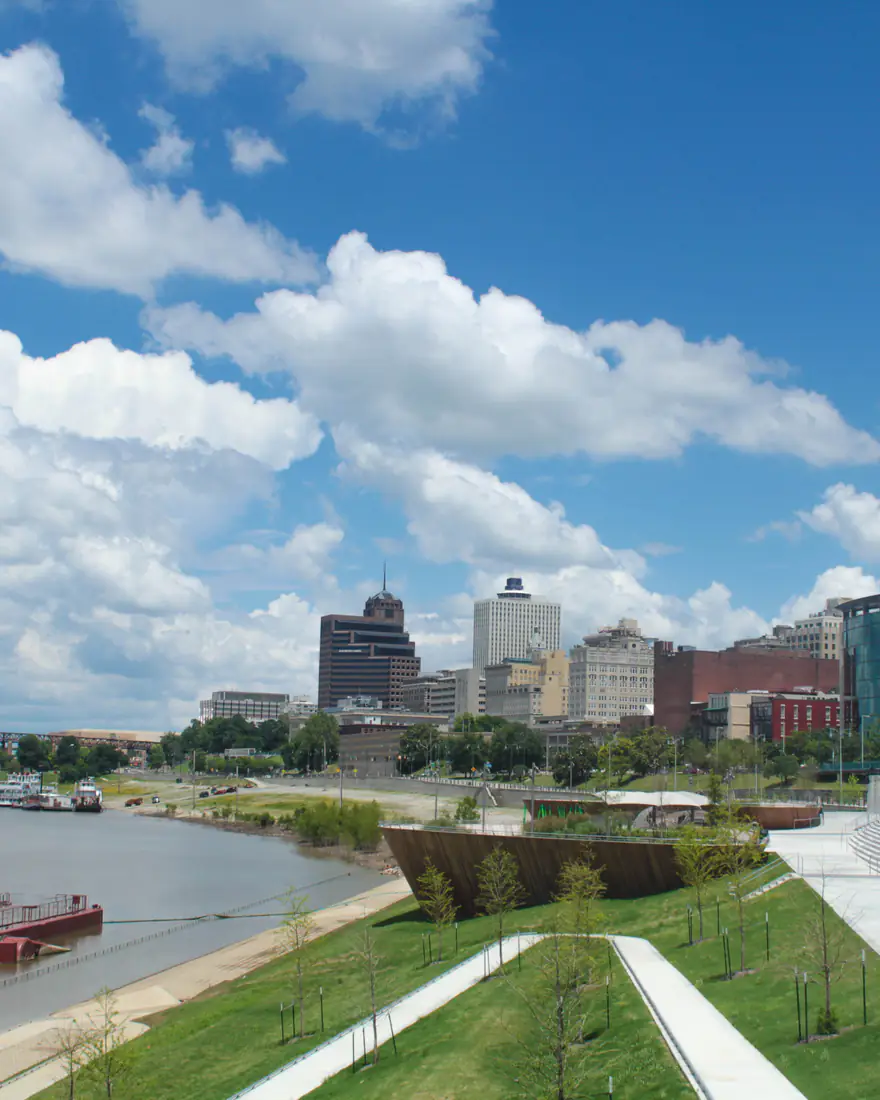 The Memphis skyline along the Mississippi riverfront