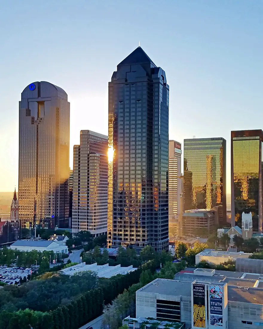 The Dallas skyline over the Arts District