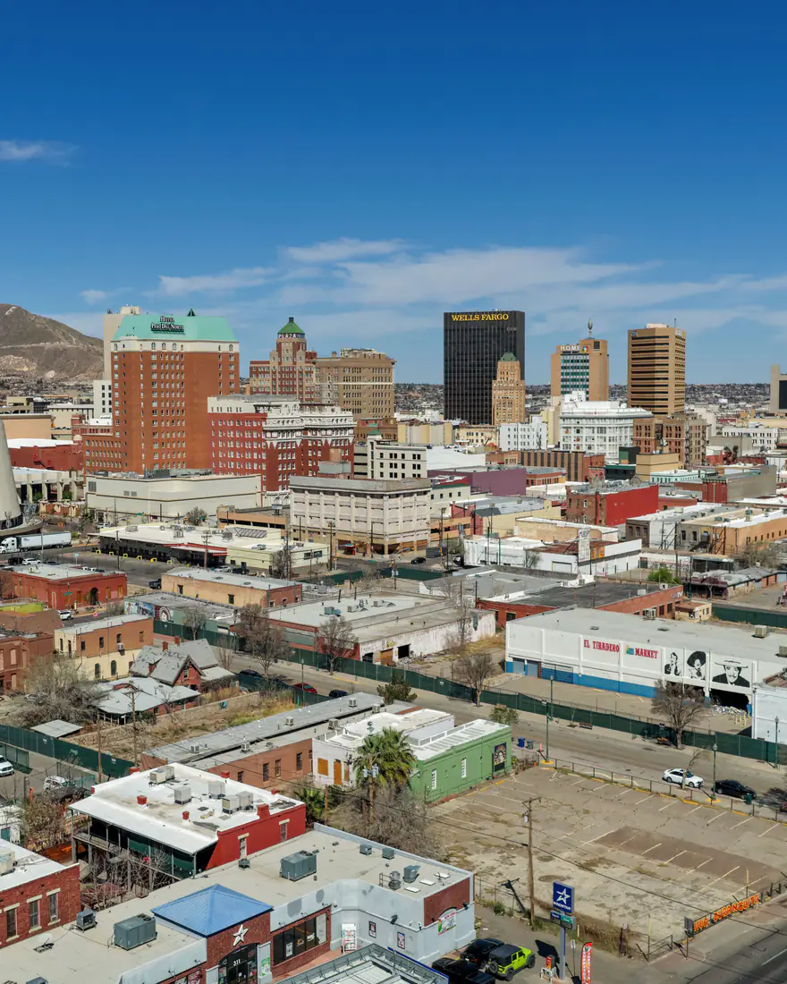 Downtown El Paso with the Franklin Mountains behind
