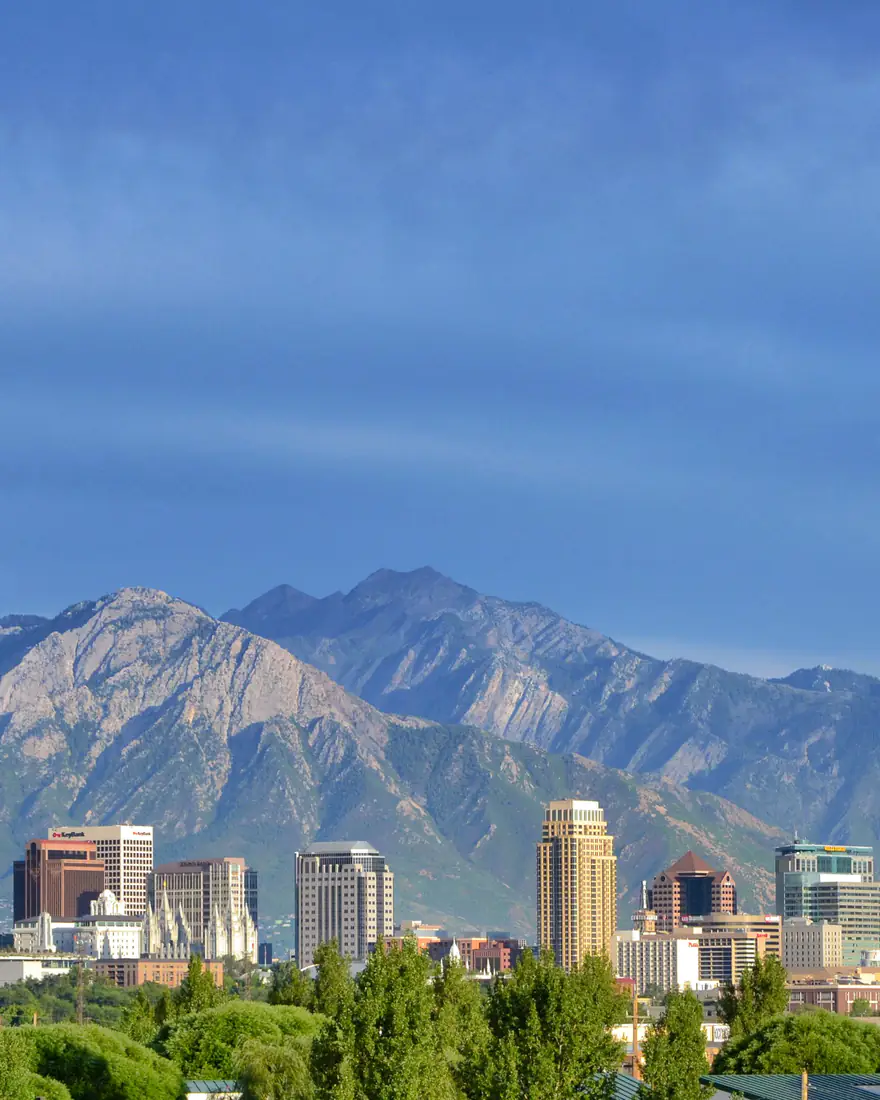 Salt Lake City's skyline against the Wasatch Range