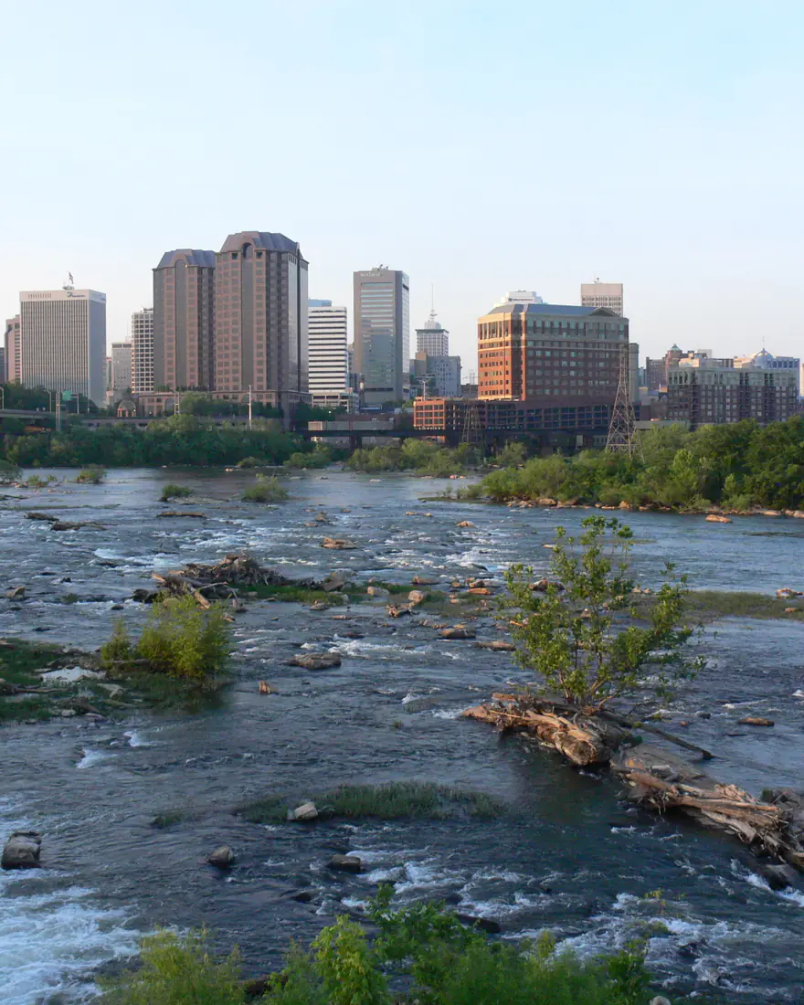 The falls of the James River below downtown Richmond