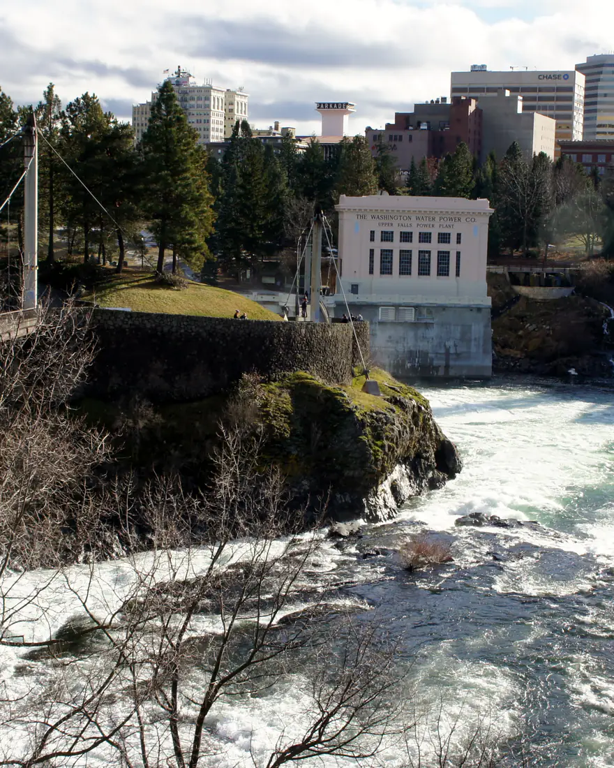 Spokane Falls and the Upper Falls Power Plant in Riverfront Park