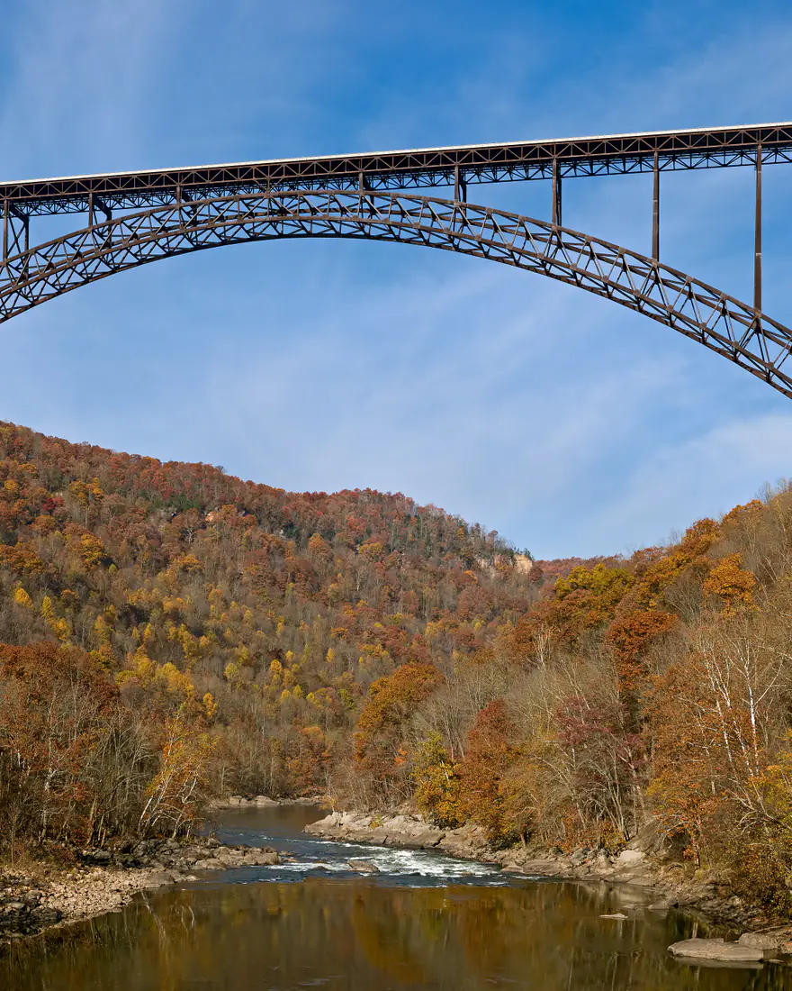 The New River Gorge Bridge spanning the gorge in autumn