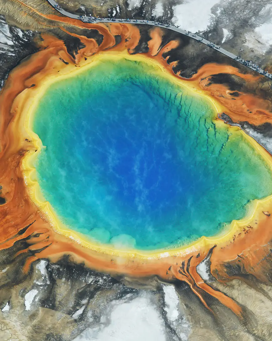 Grand Prismatic Spring in Yellowstone, seen from the air